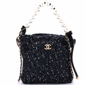 Chanel Pearl Drawstring Bag Sequin Embellished Tweed